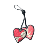 GG Logo Arabesque Red Scarf Double Heart Bag Charm