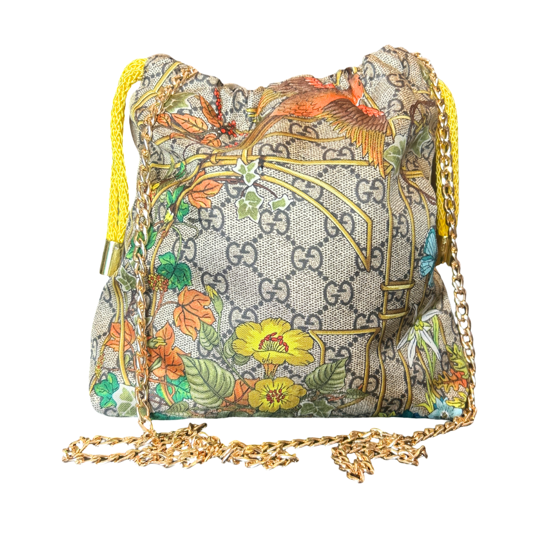 Floral Lattice   Scarf Drawstring Crossbody Bag