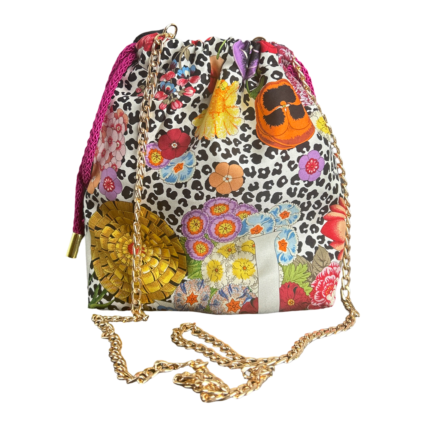Floral Leopard   Scarf Drawstring Crossbody Bag