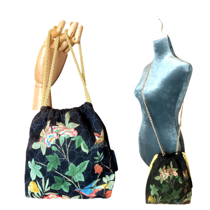 GG Logo Chinoiserie Noir   Scarf Drawstring Crossbody Bag
