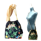 GG Logo Chinoiserie Noir   Scarf Drawstring Crossbody Bag