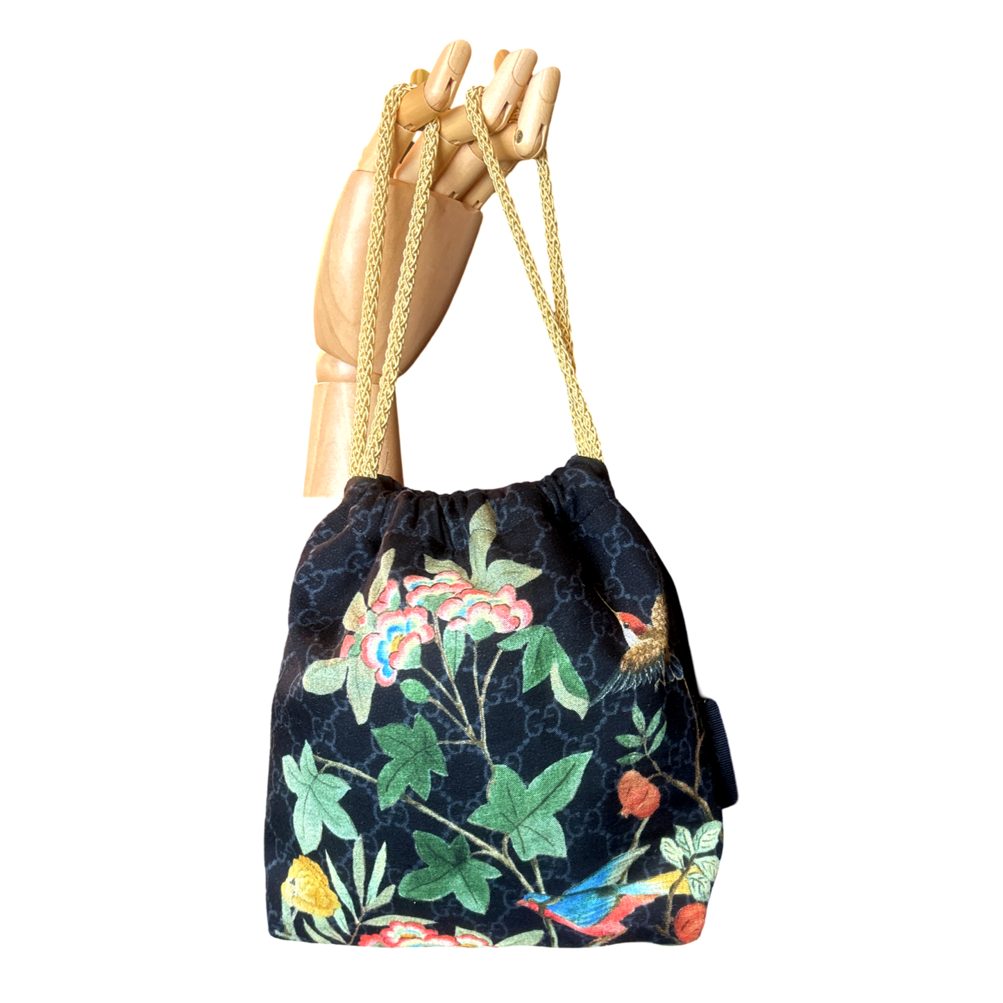 GG Logo Chinoiserie Noir   Scarf Drawstring Crossbody Bag