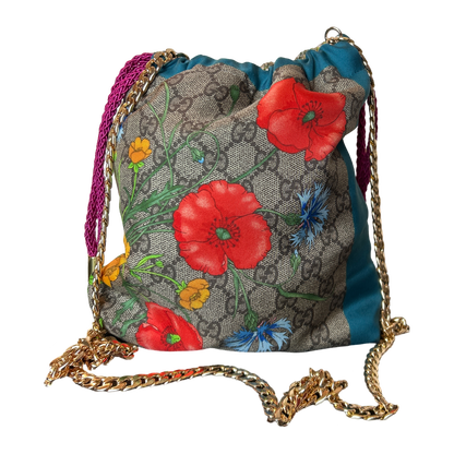 GG Logo Flora   Scarf Drawstring Crossbody Bag