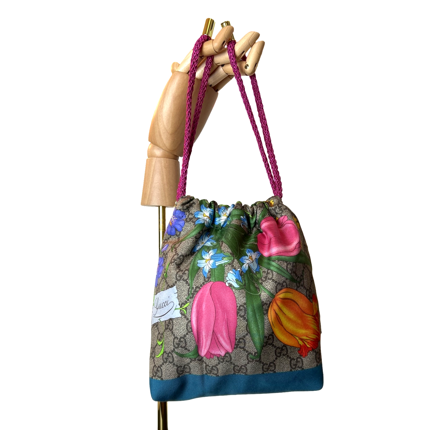GG Logo Flora   Scarf Drawstring Crossbody Bag