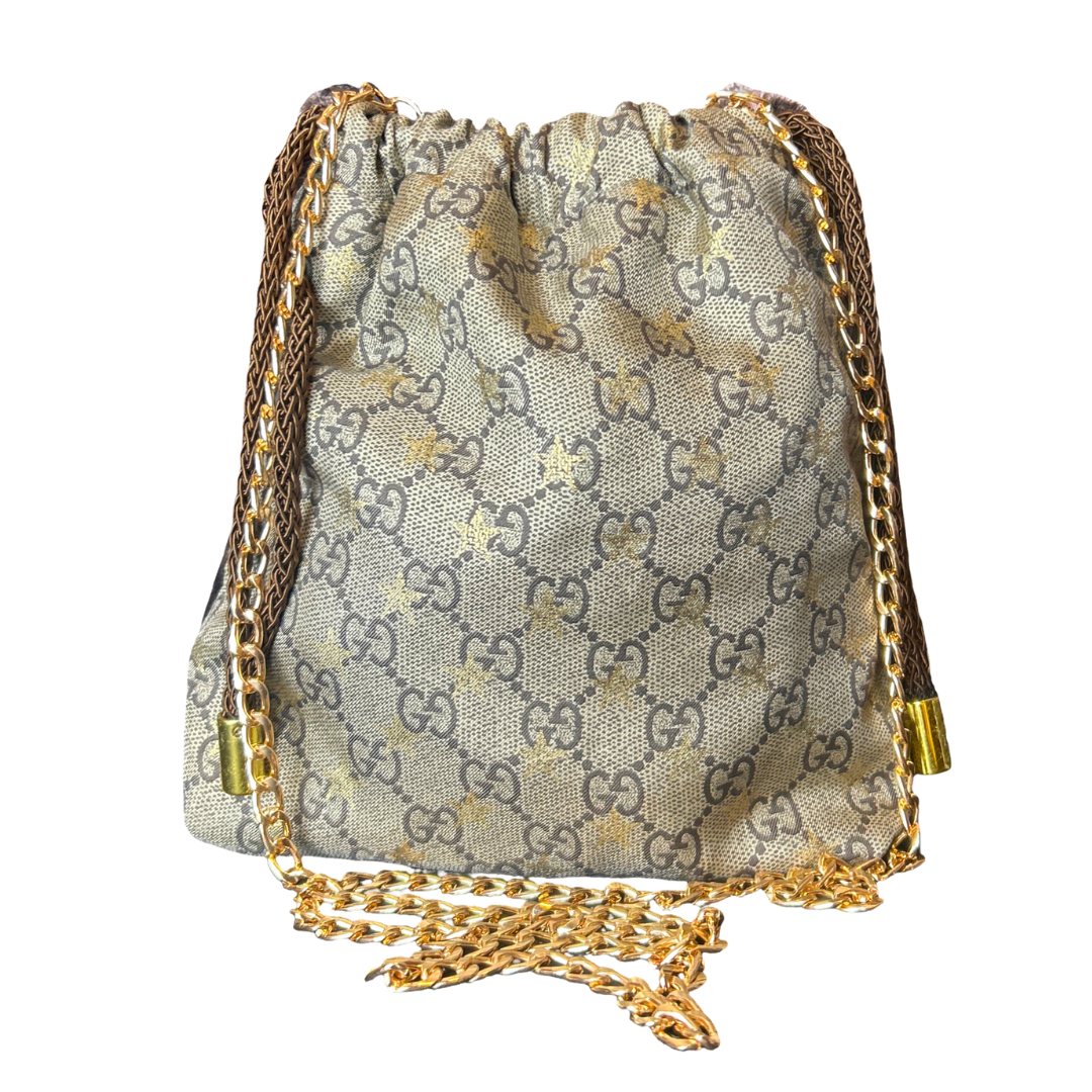 GG Logo Stars   Scarf Drawstring Crossbody Bag