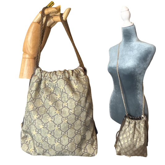 GG Logo Stars   Scarf Drawstring Crossbody Bag