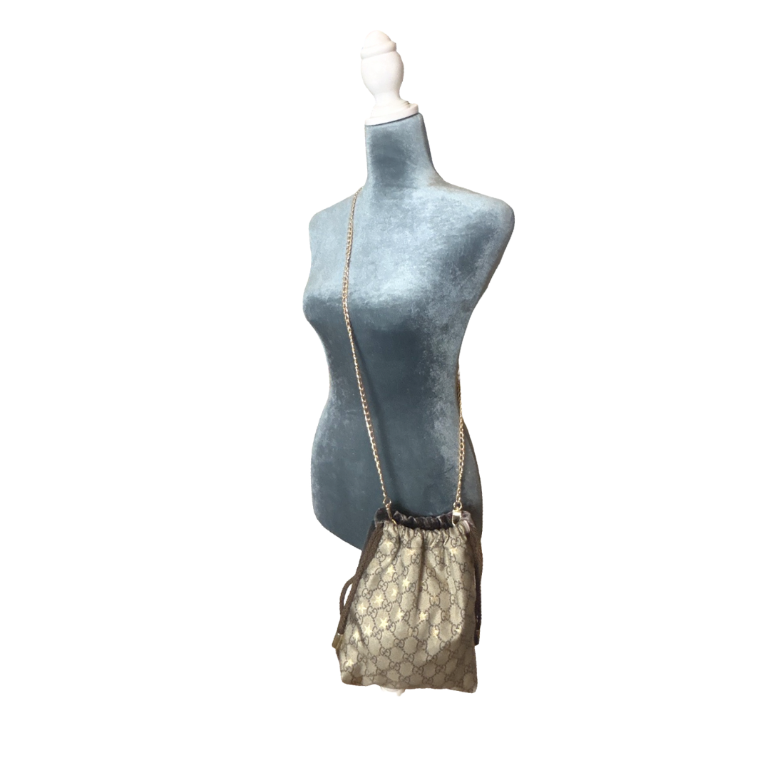 GG Logo Stars   Scarf Drawstring Crossbody Bag