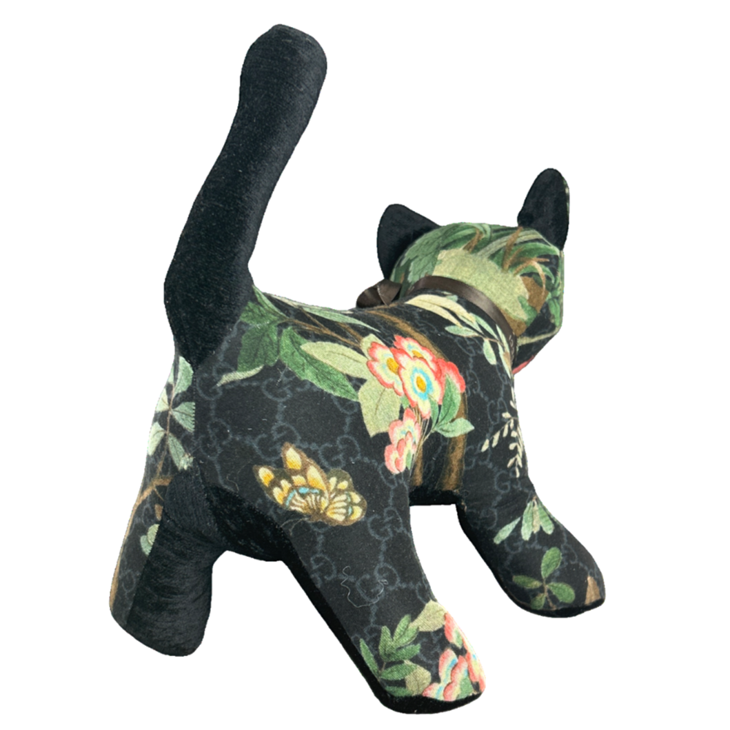 GG Logo Chinoiserie Noir   Silk Scarf Charming Kitten