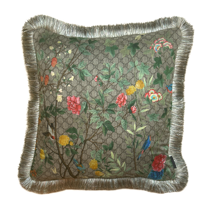 GG Logo Tree of Life Tian Chinoiserie   Silk Scarf Pillows