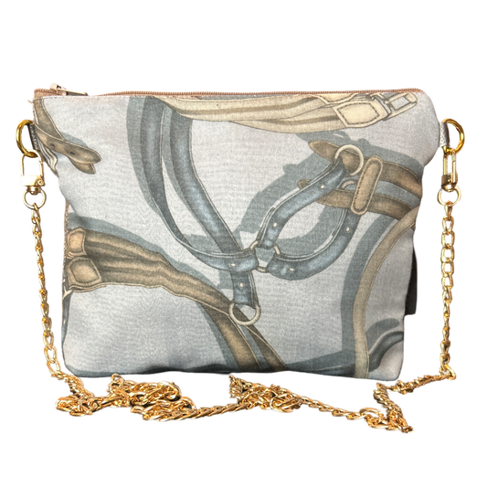 Equestrian Gray   Silk Scarf Crossbody Bag