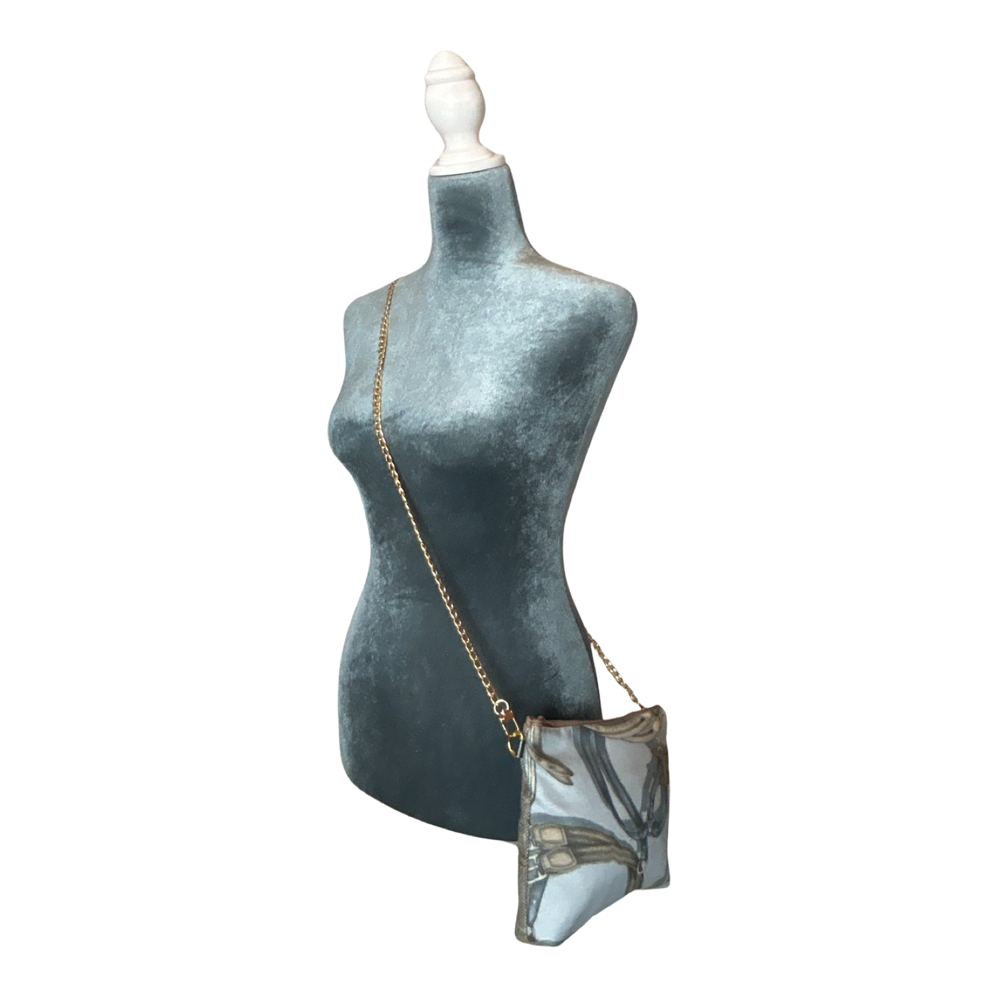 Equestrian Gray   Silk Scarf Crossbody Bag