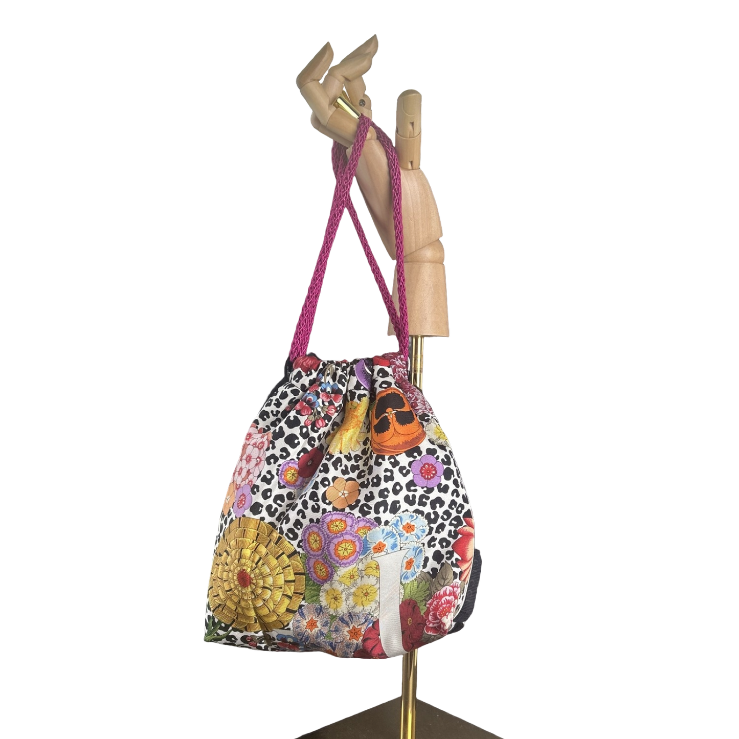 Floral Leopard   Scarf Drawstring Crossbody Bag