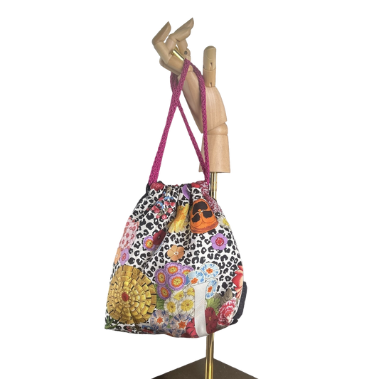 Floral Leopard   Scarf Drawstring Crossbody Bag