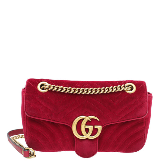 Gucci Red GG Velvet Marmont Small Bag