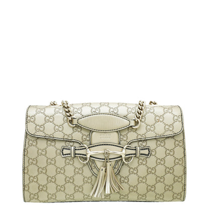 Gucci Metallic Champagne GG Guccissima Emily Medium Bag