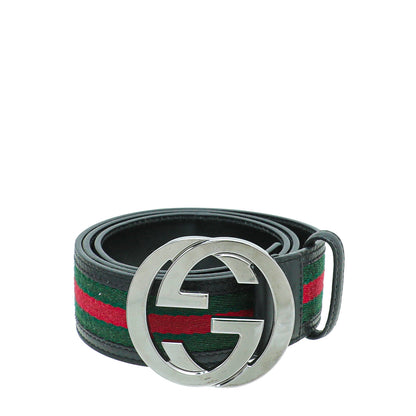 Gucci Black GG Buckle Web Belt 34