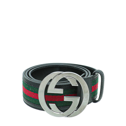 Gucci Black GG Buckle Web Belt 34