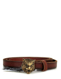 Gucci NWT Brown Leather Thin Belt w. Tiger Head Buckle sz 80