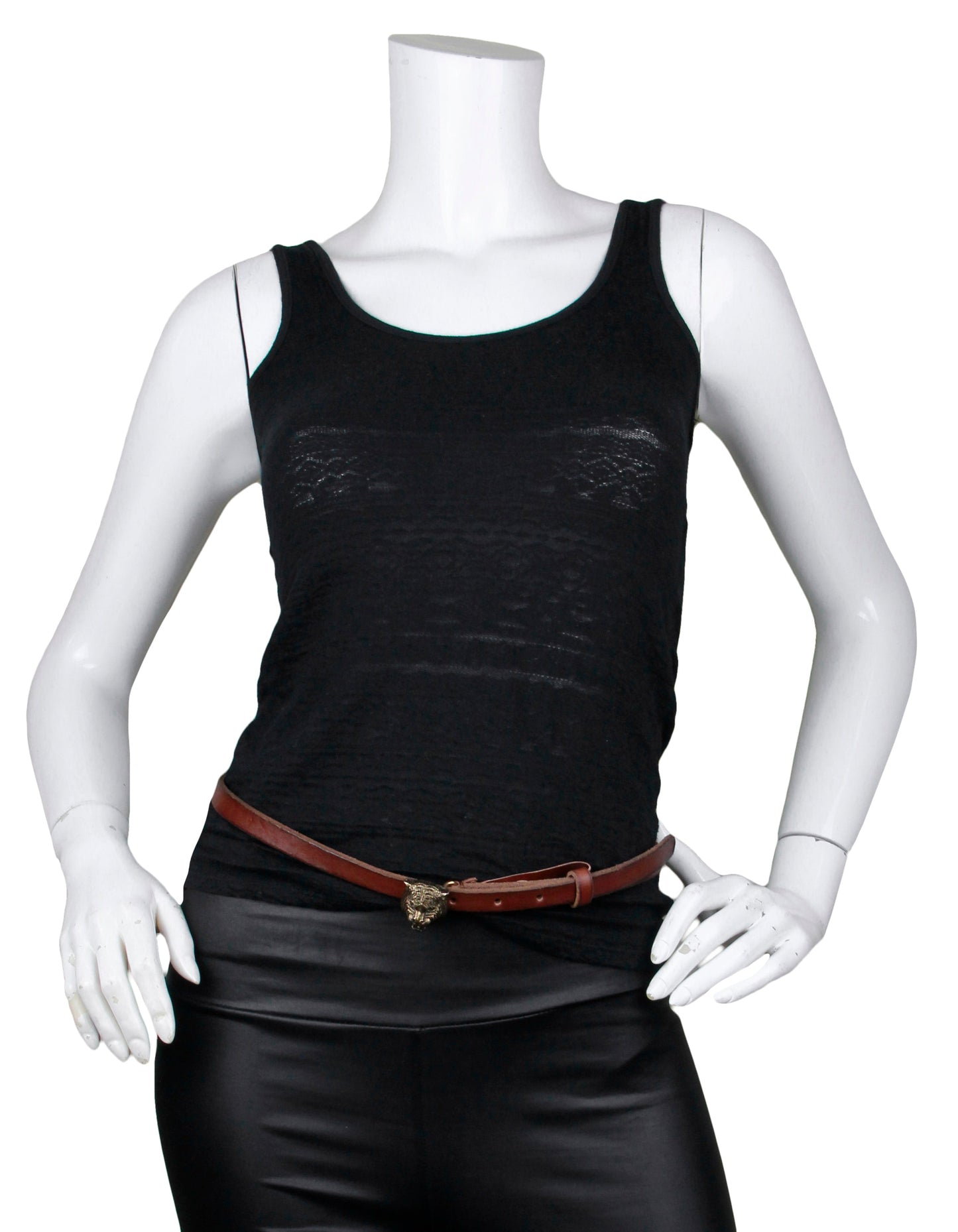 Gucci NWT Brown Leather Thin Belt w. Tiger Head Buckle sz 80