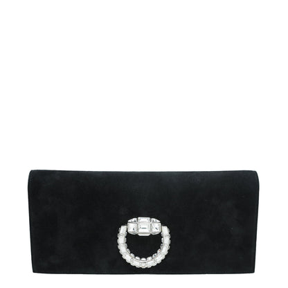 Gucci Black Suede Broadway Crystal Clutch