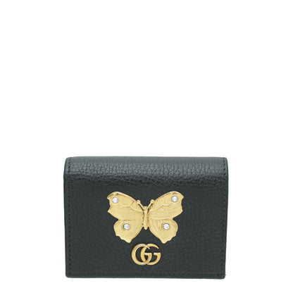 Gucci Black GG Marmont Butterfly Card Case