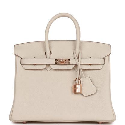 Luxury Hermes Birkin 25 Craie Togo Rose Gold Hardware