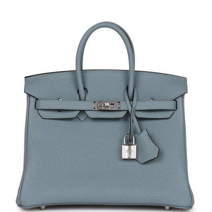 Luxury Hermes Birkin 25 Bleu Lin Verso Togo Palladium Hardware