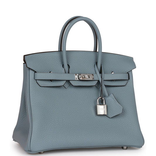 Luxury Hermes Birkin 25 Bleu Lin Verso Togo Palladium Hardware