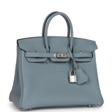 Luxury Hermes Birkin 25 Bleu Lin Verso Togo Palladium Hardware