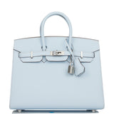 Hermes Birkin 25 Sellier Bleu Brume Epsom Palladium Hardware