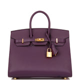 Hermes Birkin 25 Sellier Cassis Veau Madame Gold Hardware