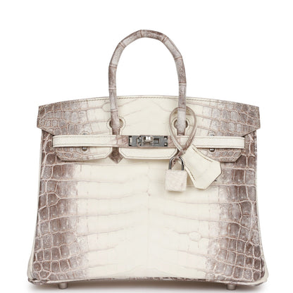 Luxury Hermes Birkin 25 Himalaya Niloticus Crocodile Palladium Hardware