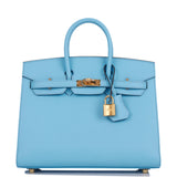 Hermes Birkin 25 Sellier Celeste Epsom Gold Hardware