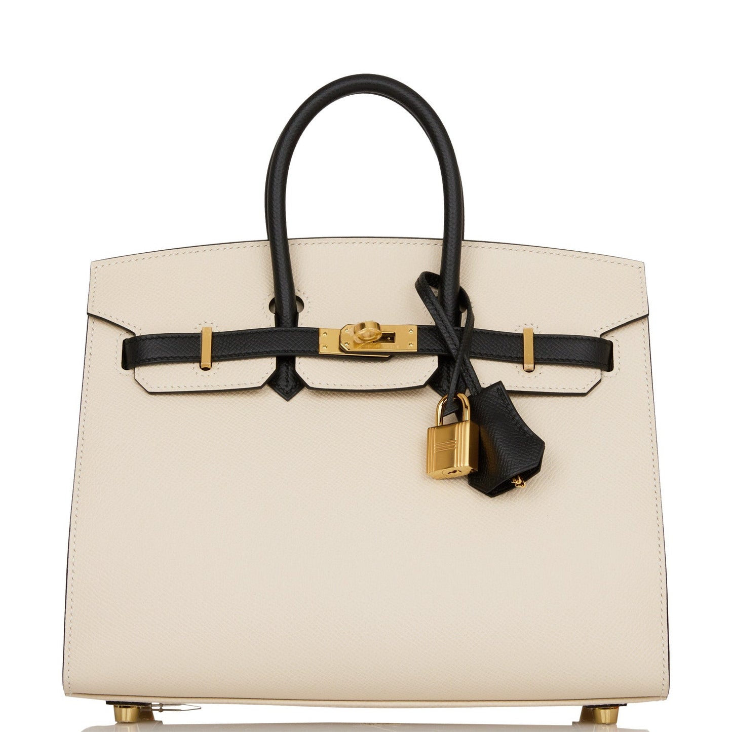 Hermes Birkin 25 Sellier Craie and Black Epsom Gold Hardware