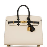 Hermes Birkin 25 Sellier Craie and Black Epsom Gold Hardware