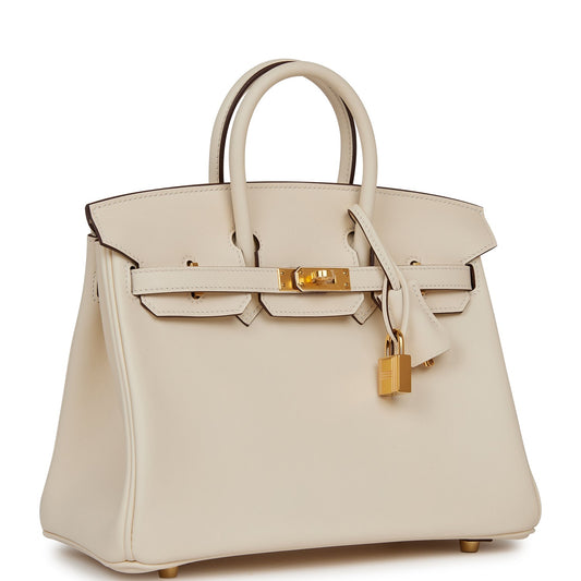 Luxury Hermes Birkin 25 Nata Swift Gold Hardware