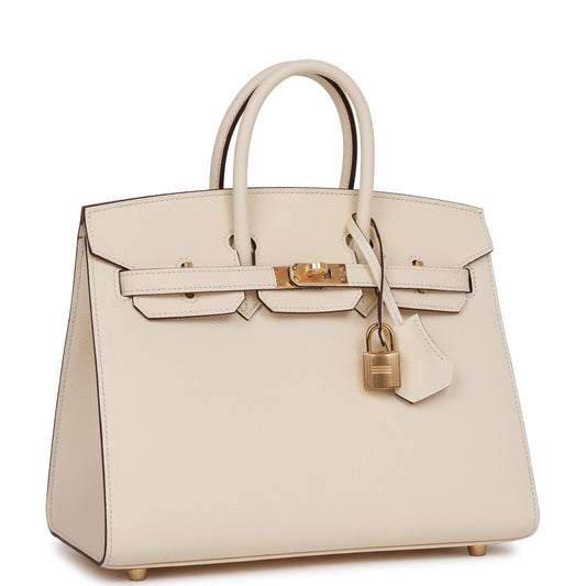 Luxury Hermes Birkin Sellier 25 Nata Epsom Gold Hardware