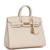 Luxury Hermes Birkin Sellier 25 Nata Epsom Gold Hardware