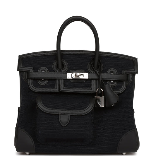Hermes Birkin 25 Cargo Black Swift and Toile Canvas Palladium Hardware