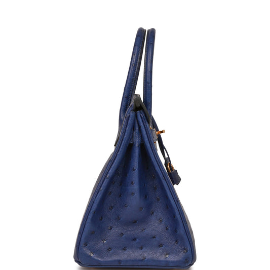 Luxury Hermes Birkin 30 Bleu Saphir Ostrich Gold Hardware