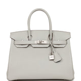 Hermes Birkin 30 Gris Perle Verso Chevre Brushed Palladium Hardware
