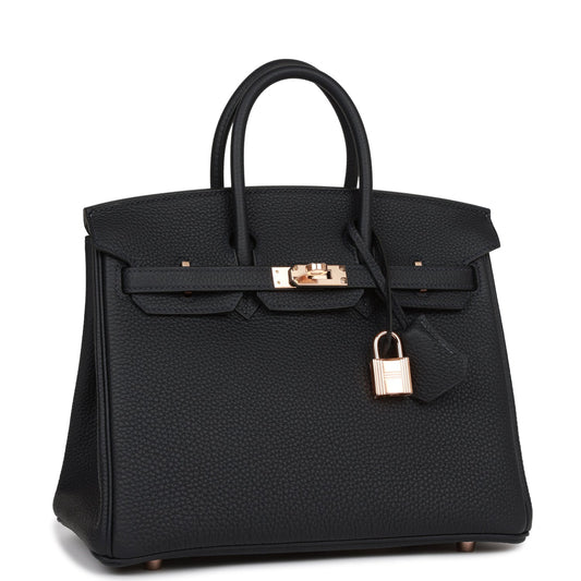 Luxury Hermes Birkin 25 Caban Togo Rose Gold Hardware