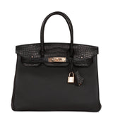 Hermes Birkin 30 Black Matte Alligator and Togo Touch Rose Gold Hardware