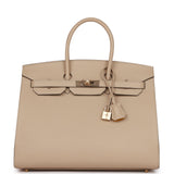 Hermes Birkin 35 Sellier Trench and Jaune Ambre Verso Epsom Permabrass Hardware