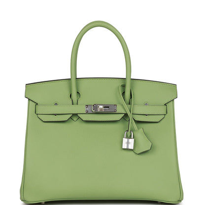 Luxury Hermes Birkin 30 Vert Criquet Epsom Palladium Hardware