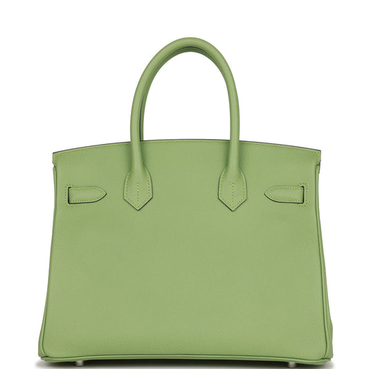 Luxury Hermes Birkin 30 Vert Criquet Epsom Palladium Hardware