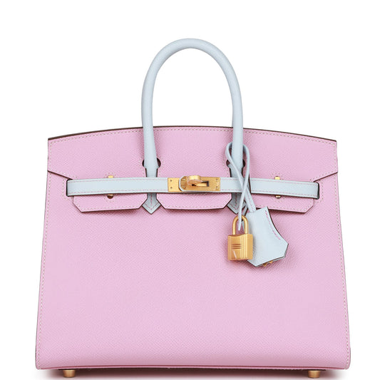 Hermes Birkin 25 Sellier Mauve Sylvestre and Bleu Brume Epsom Brushed Gold Hardware