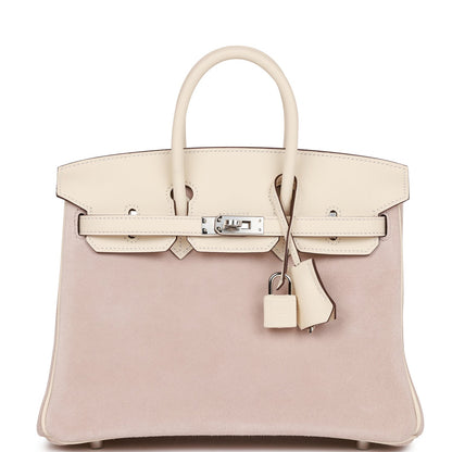 Luxury Hermes Birkin 25 Glycine Grizzly and Nata Swift Palladium Hardware