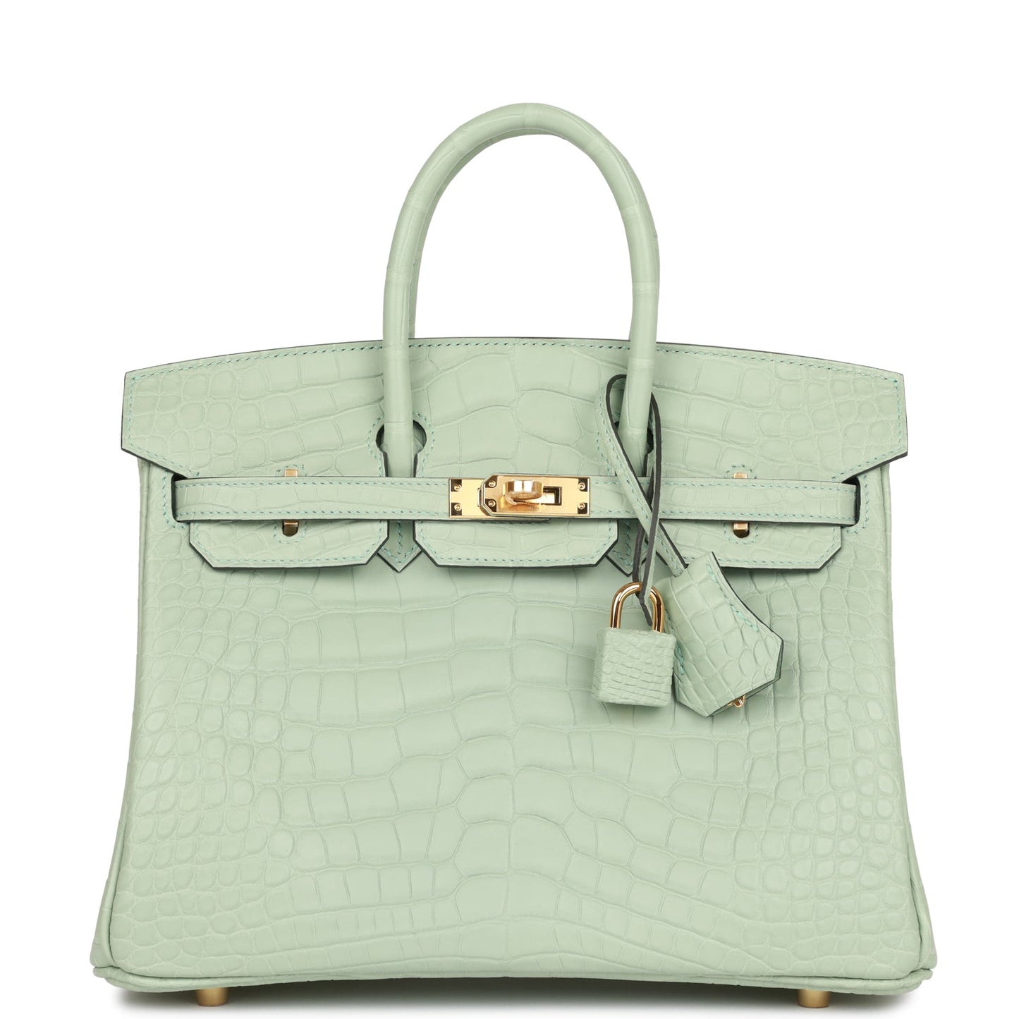 Luxury Hermes Birkin 25 Vert D'Eau Matte Alligator Gold Hardware