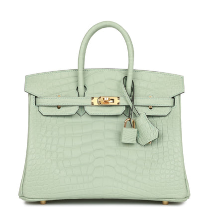 Luxury Hermes Birkin 25 Vert D'Eau Matte Alligator Gold Hardware